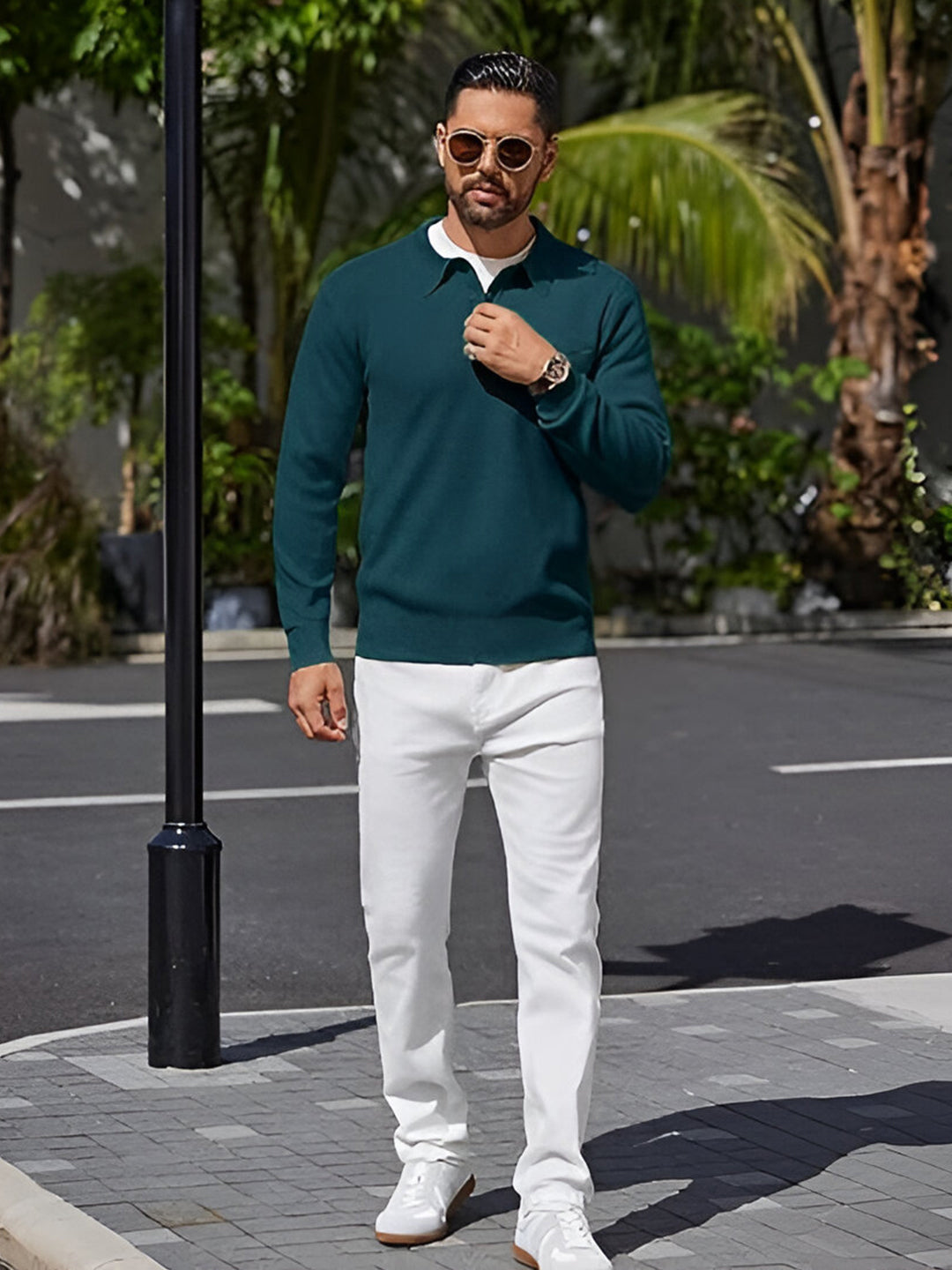TYSORT Mens Long Sleeve Polo Sweater Knit Polo Casual Heavyweight Thermal Pullover Sweater with Pocket