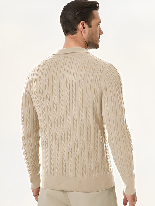 TYSORT Men's Cotton Full Sleeve Collar Polo Sweater for Men, Cable Knitted Sweaters for Men