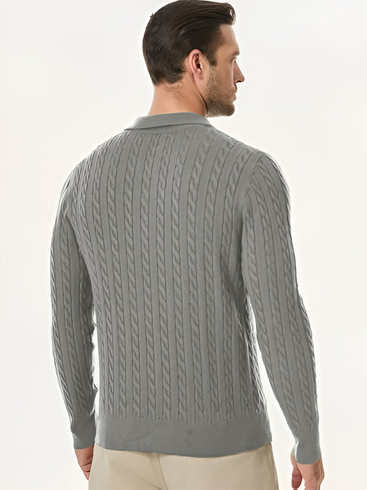 TYSORT Men's Cotton Full Sleeve Collar Polo Sweater for Men, Cable Knitted Sweaters for Men
