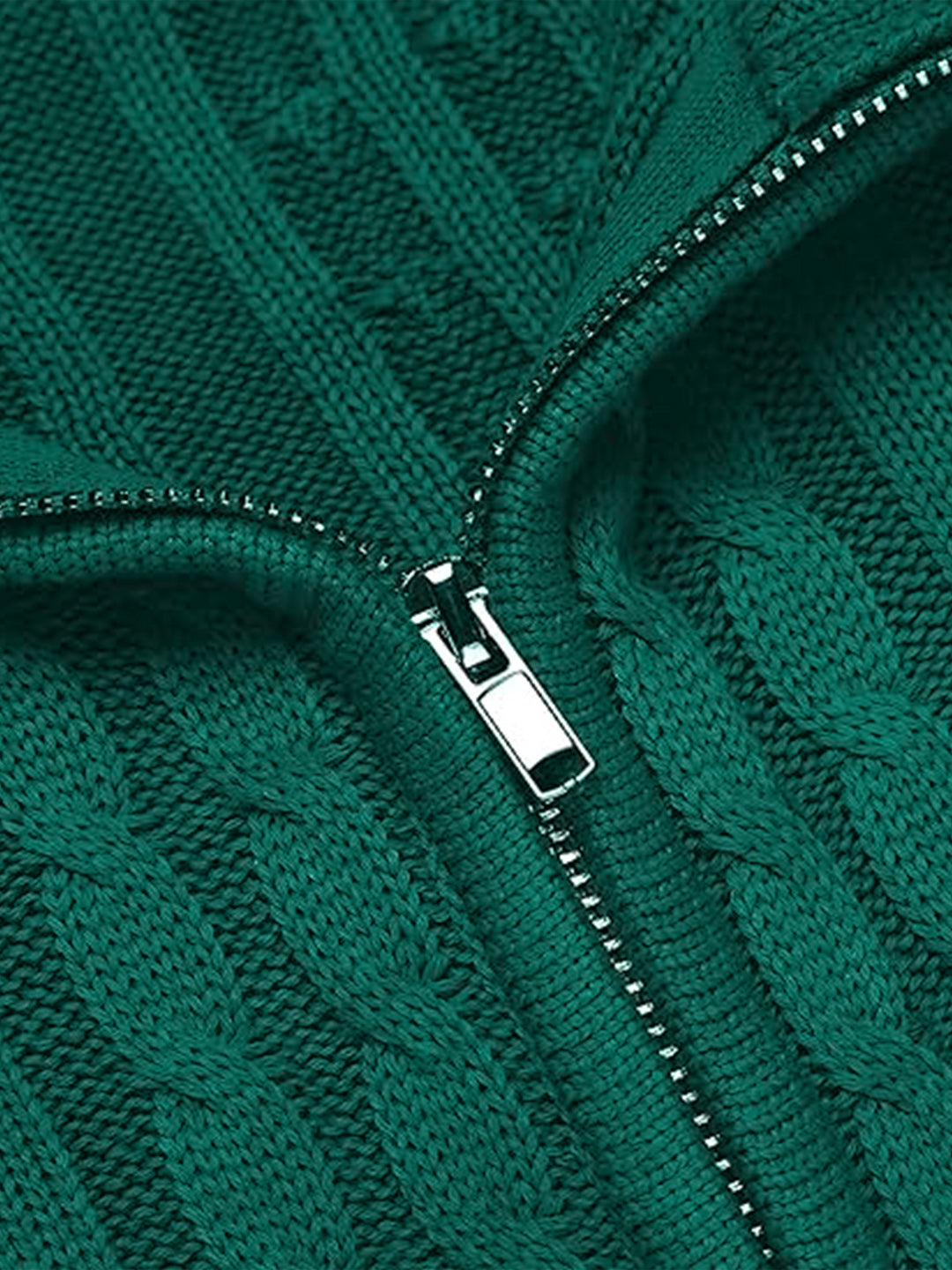 TYSORT Men's Cotton Full Sleeve High Neck Full Zipper Sweater for Men, Cable Knitted Cardigan for Men
