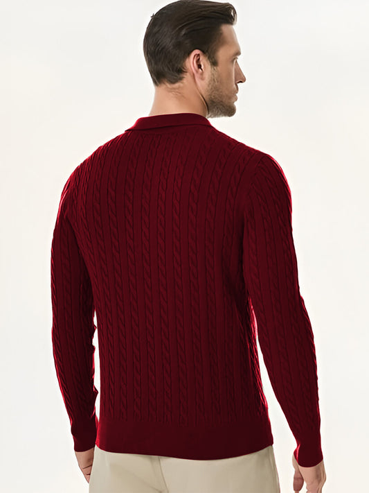 TYSORT Men's Cotton Full Sleeve Collar Polo Sweater for Men, Cable Knitted Sweaters for Men