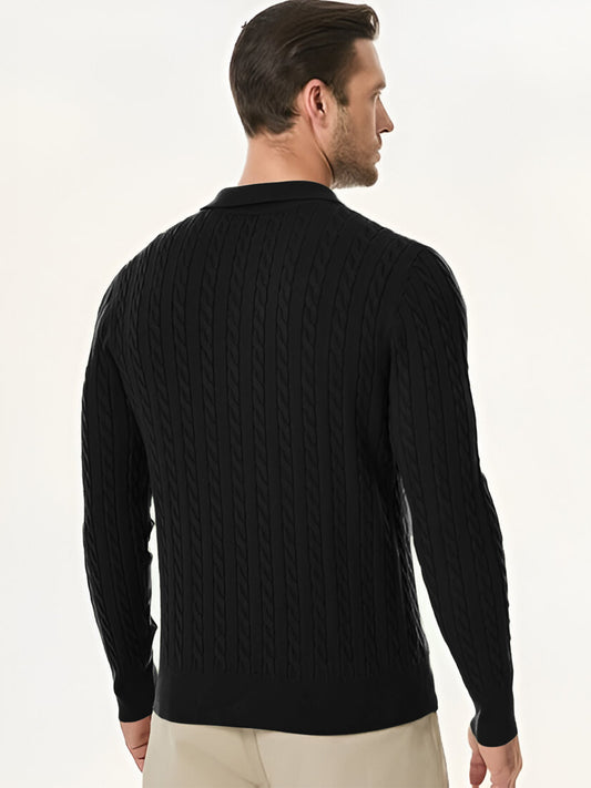 TYSORT Men's Cotton Full Sleeve Collar Polo Sweater for Men, Cable Knitted Sweaters for Men