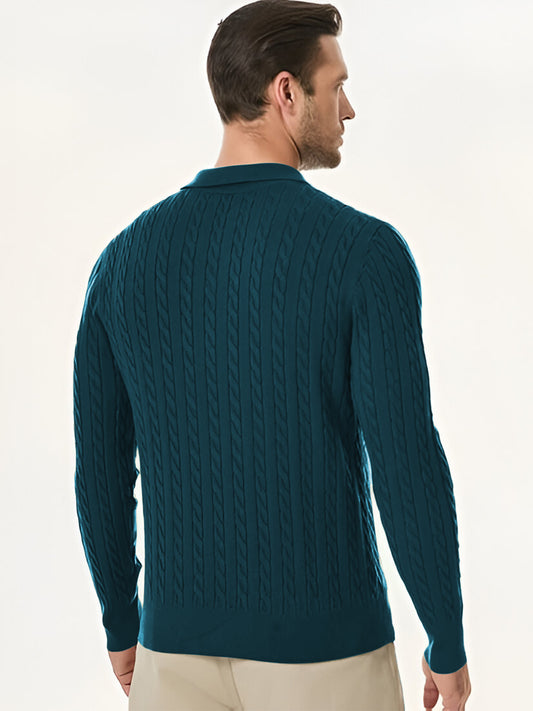 TYSORT Men's Cotton Full Sleeve Collar Polo Sweater for Men, Cable Knitted Sweaters for Men