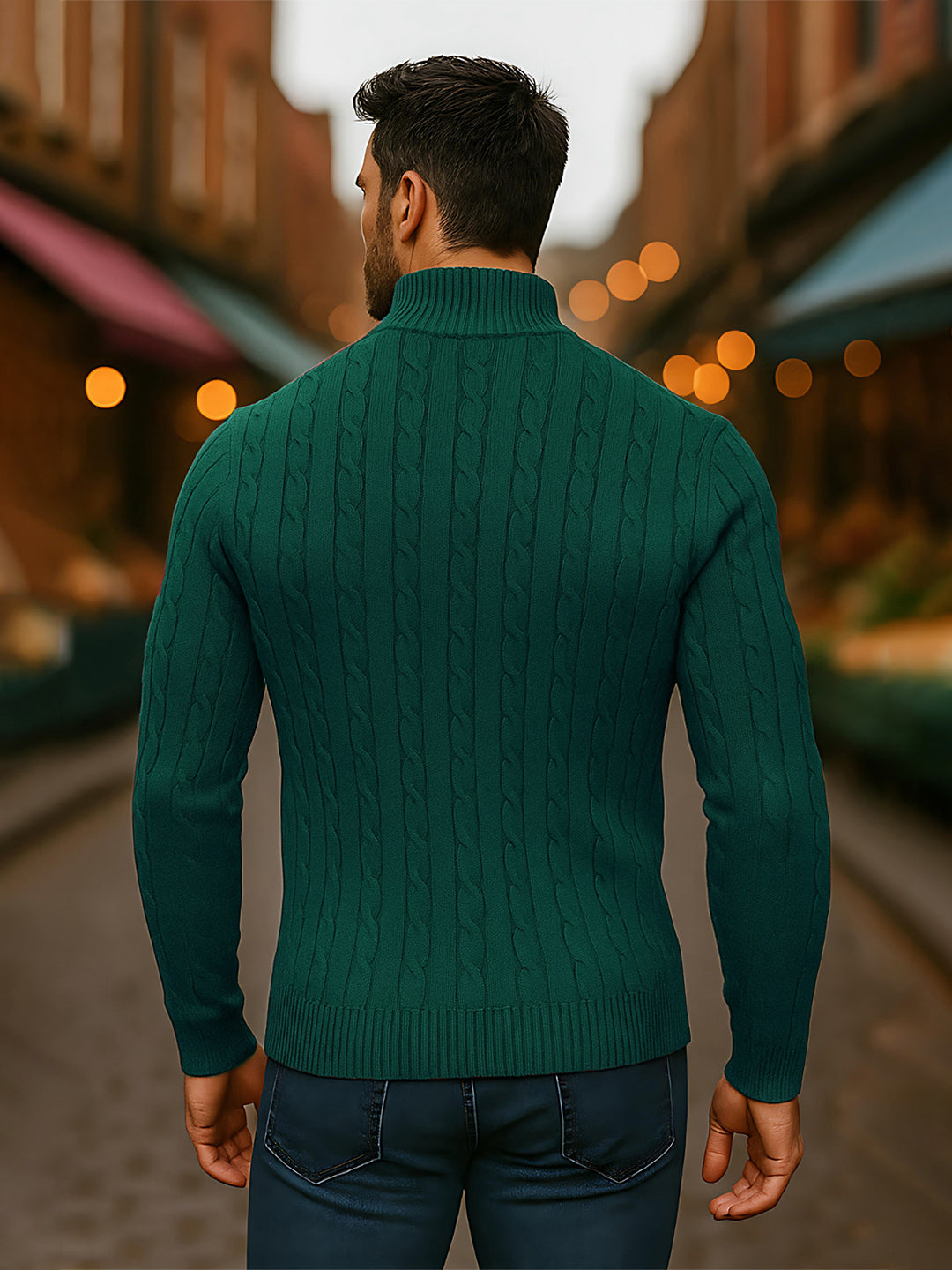 TYSORT Men's Cotton Full Sleeve High Neck Half Zipper Sweater for Men, Cable Knitted Cardigan for Men