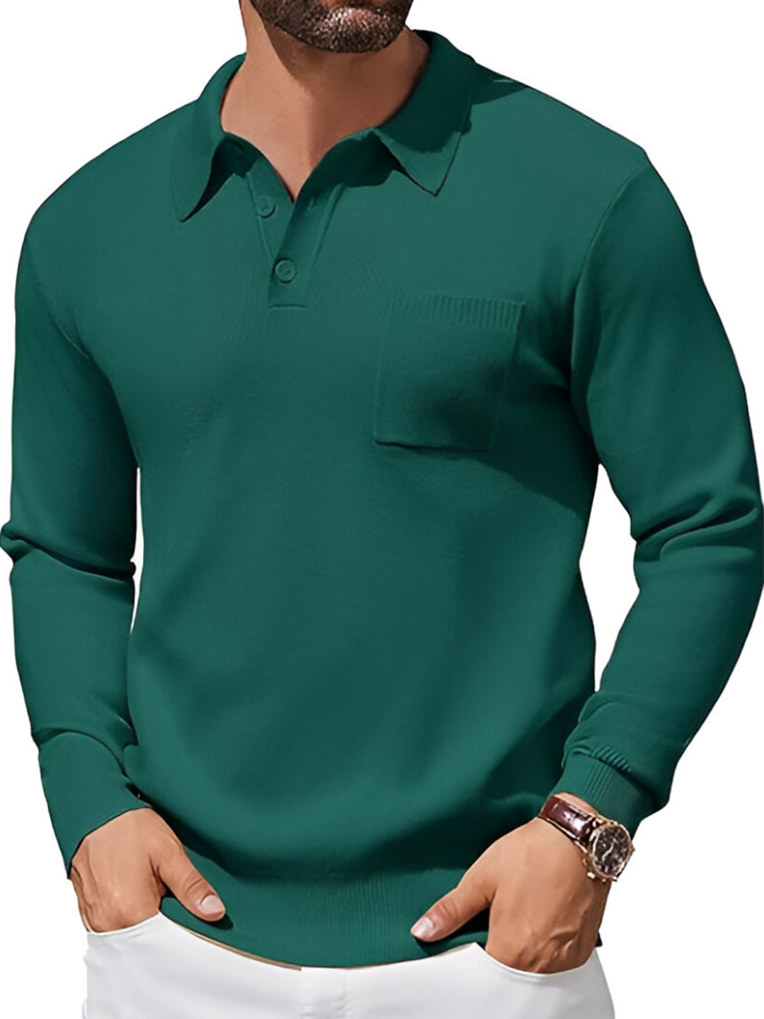 TYSORT Mens Long Sleeve Polo Sweater Knit Polo Casual Heavyweight Thermal Pullover Sweater with Pocket