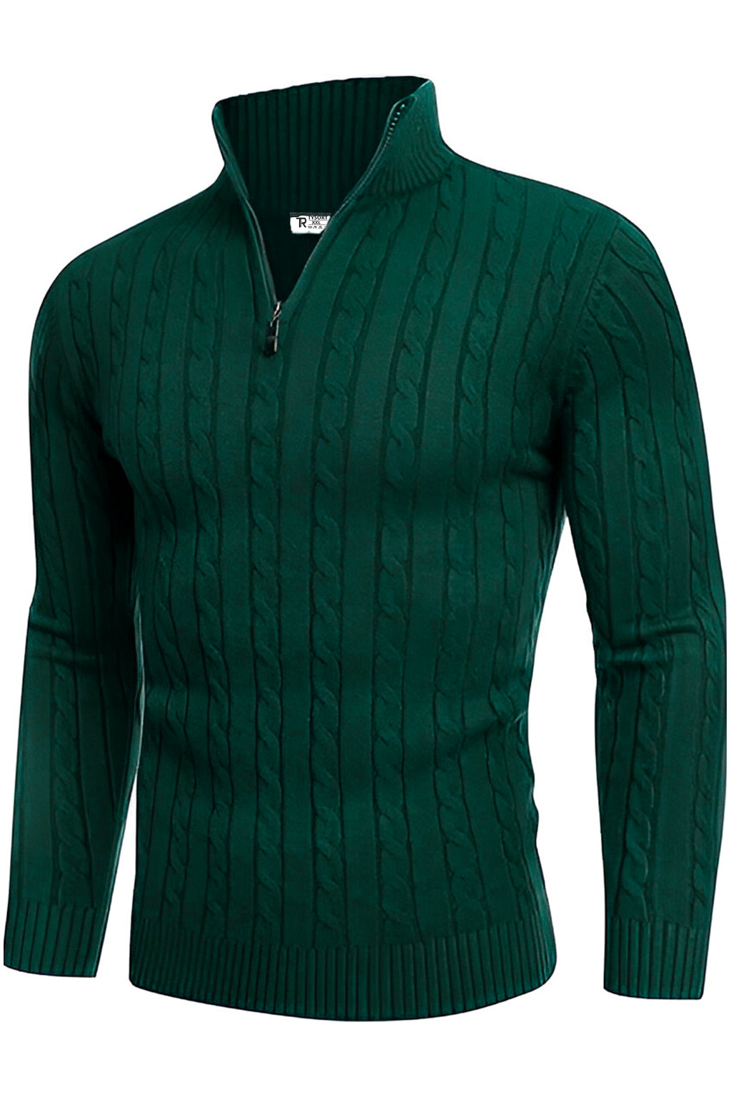 TYSORT Men's Cotton Full Sleeve High Neck Half Zipper Sweater for Men, Cable Knitted Cardigan for Men