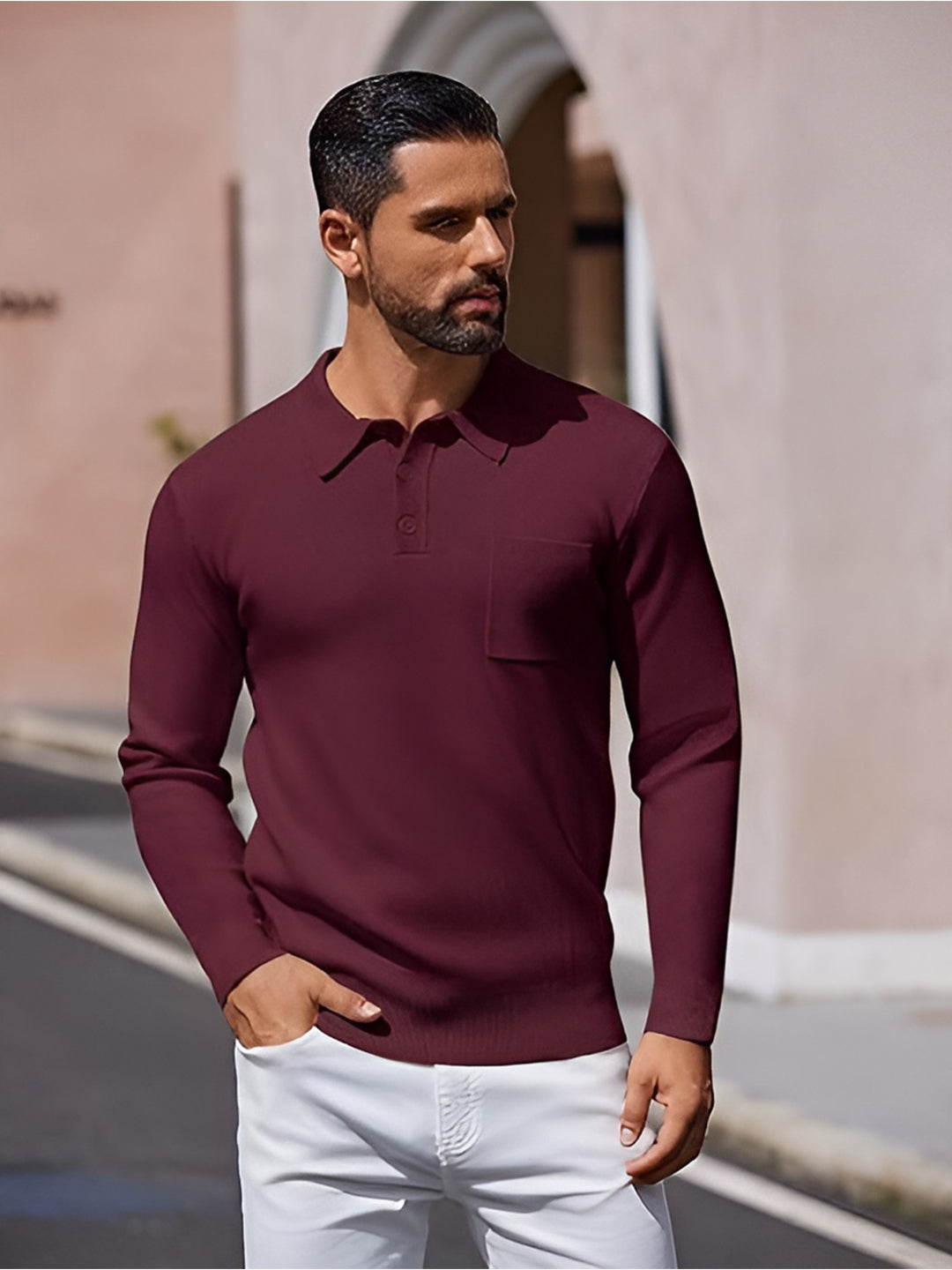 TYSORT Mens Long Sleeve Polo Sweater Knit Polo Casual Heavyweight Thermal Pullover Sweater with Pocket