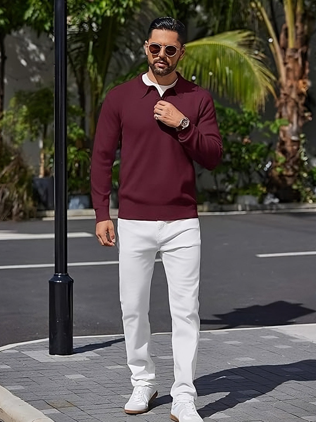 TYSORT Mens Long Sleeve Polo Sweater Knit Polo Casual Heavyweight Thermal Pullover Sweater with Pocket