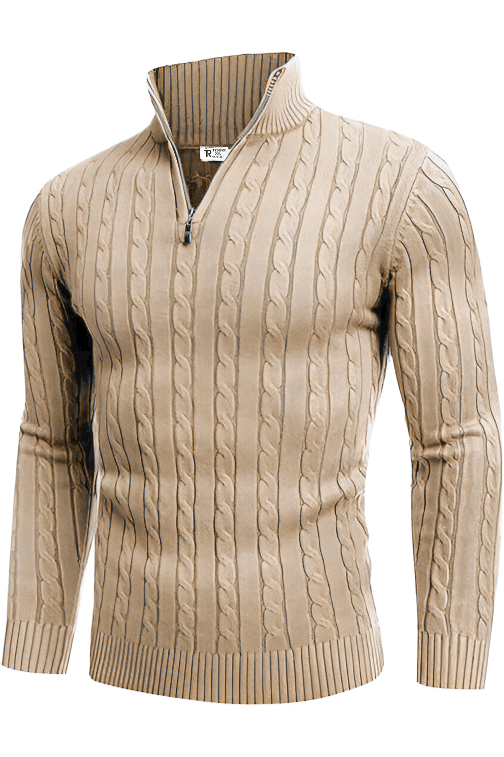 TYSORT Men's Cotton Full Sleeve High Neck Half Zipper Sweater for Men, Cable Knitted Cardigan for Men