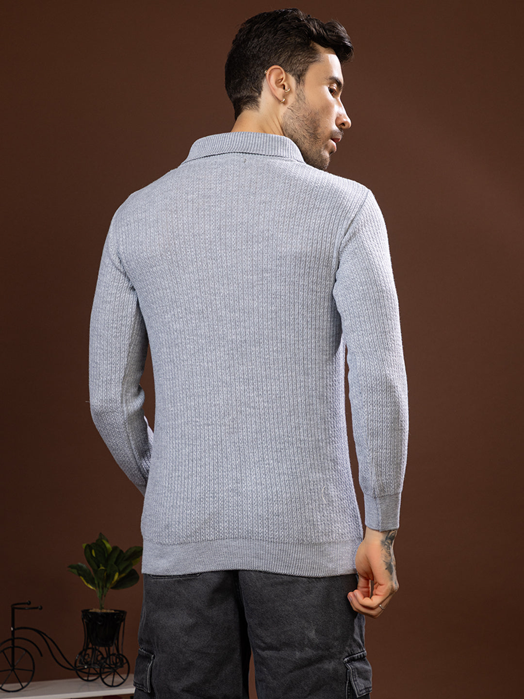 TYSORT Men’s Knitted Polo Sweater Casual Full Sleeve Pullover Sweater with Button Collar.