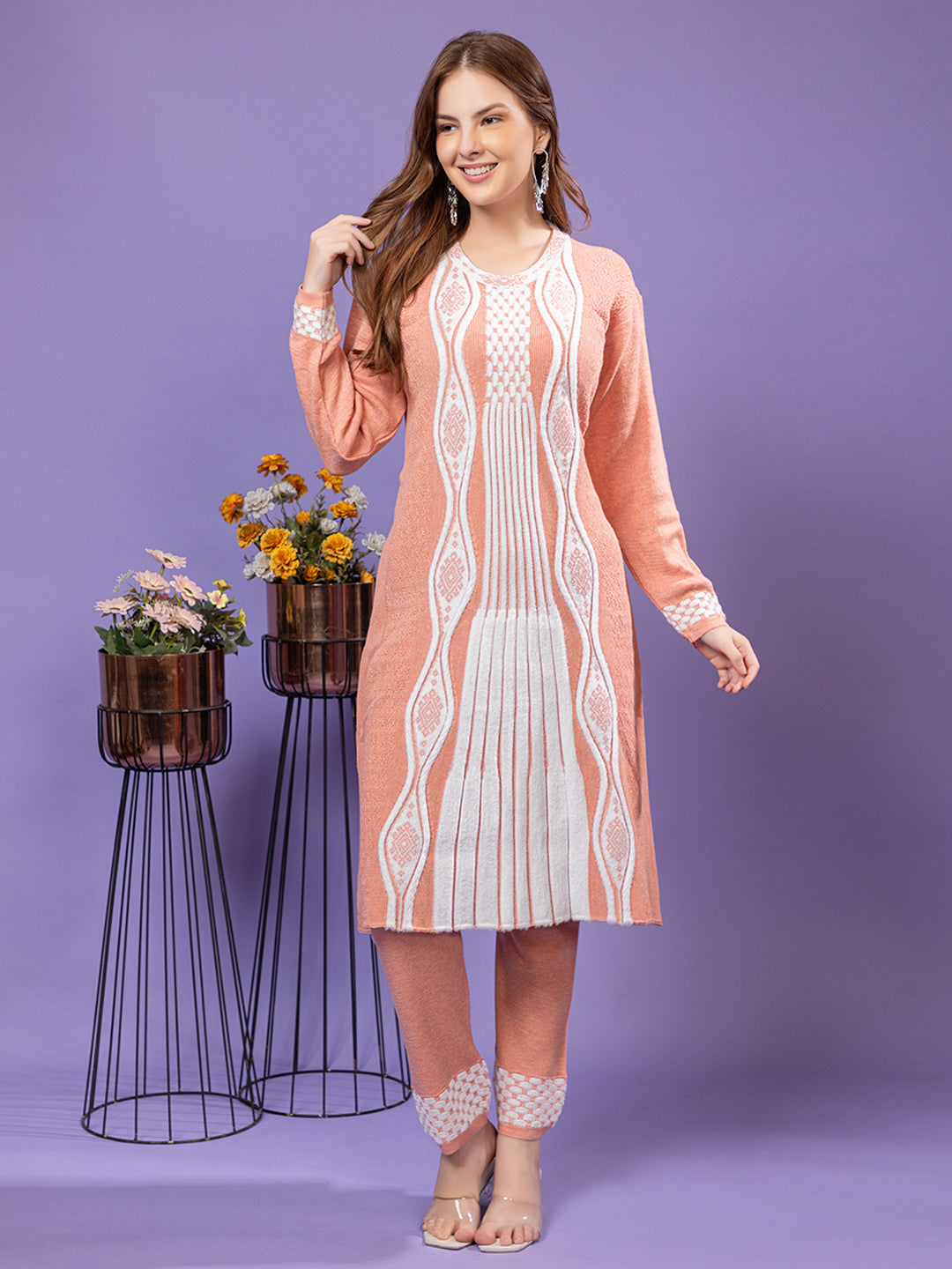 TYSORT Winter Woolen Anarkali Kurta Plazo Set for Womens| Warm Casual Ethnic Wear