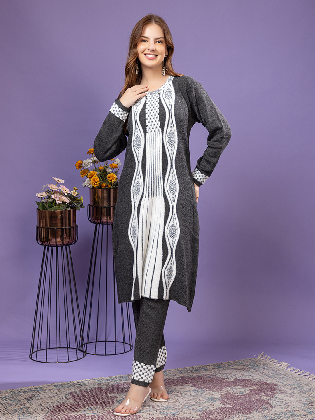 TYSORT Winter Woolen Anarkali Kurta Plazo Set for Womens| Warm Casual Ethnic Wear