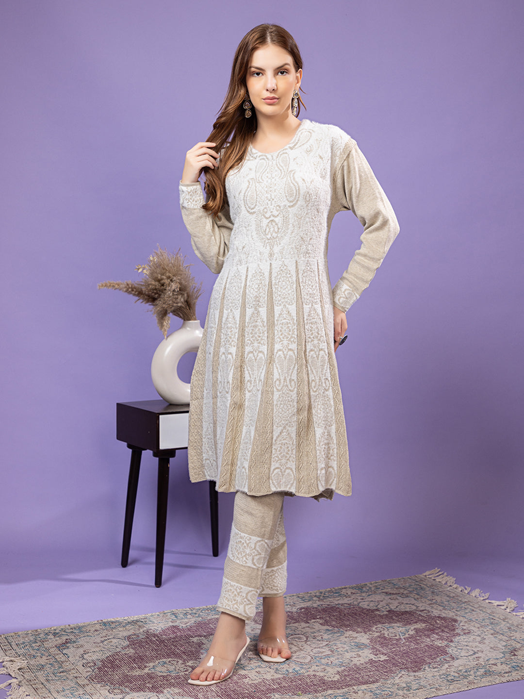 TYSORT Winter Woolen Anarkali Kurta Plazo Set for Womens| Warm Casual Ethnic Wear