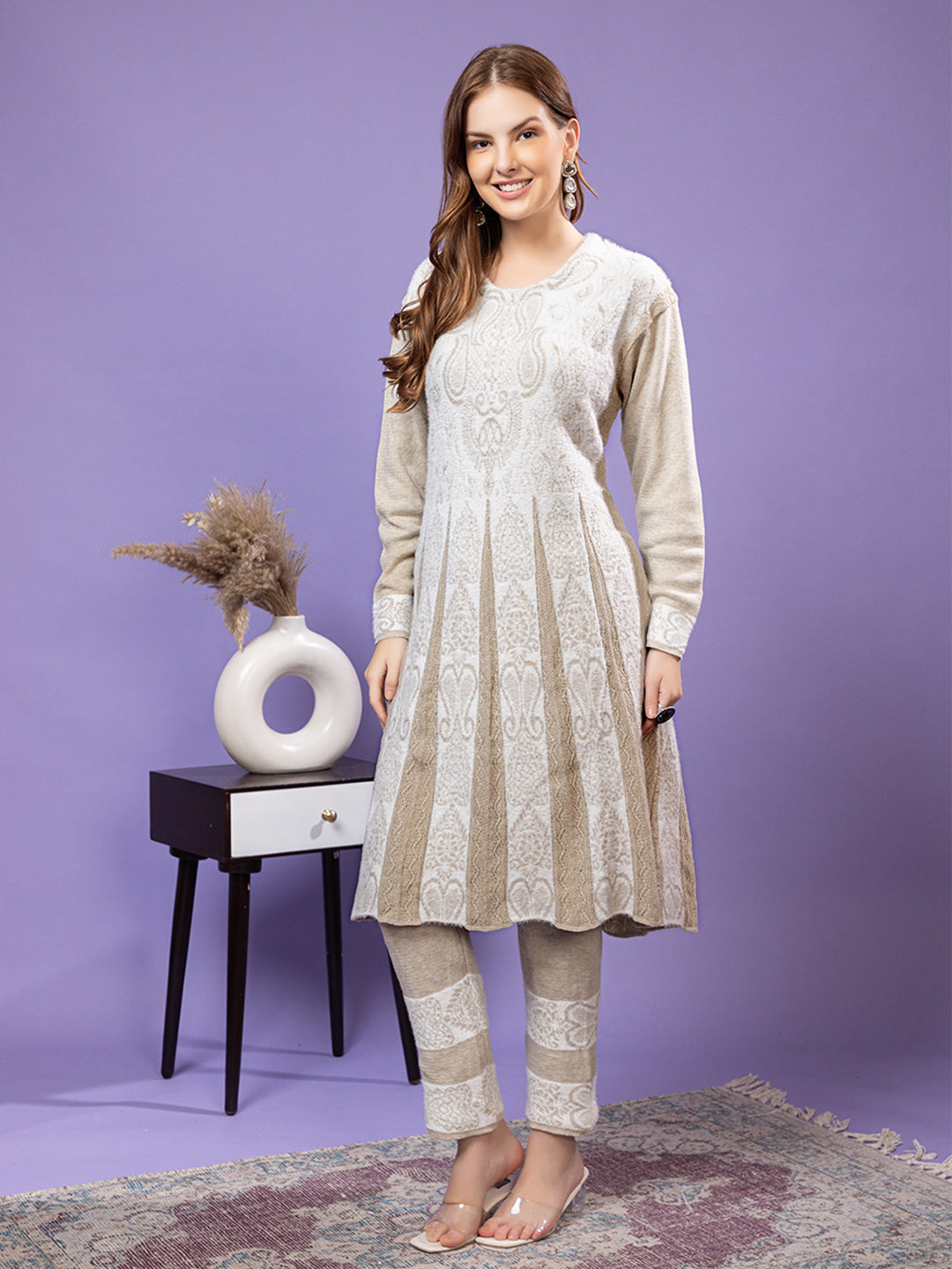 TYSORT Winter Woolen Anarkali Kurta Plazo Set for Womens| Warm Casual Ethnic Wear