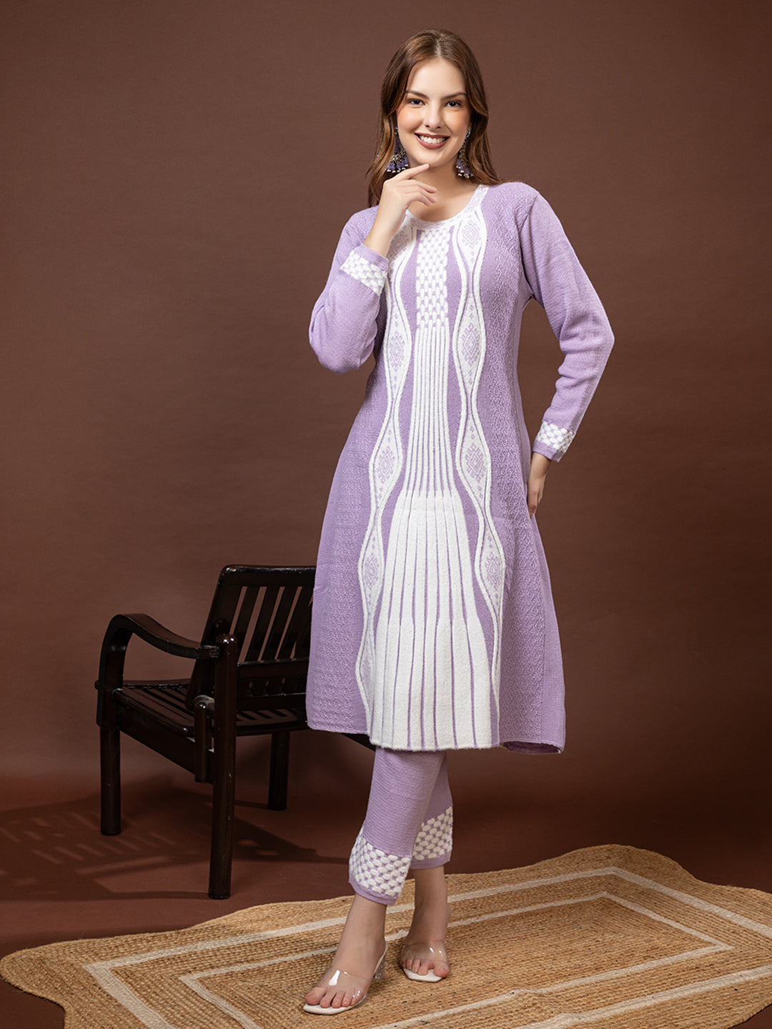 TYSORT Winter Woolen Anarkali Kurta Plazo Set for Womens| Warm Casual Ethnic Wear