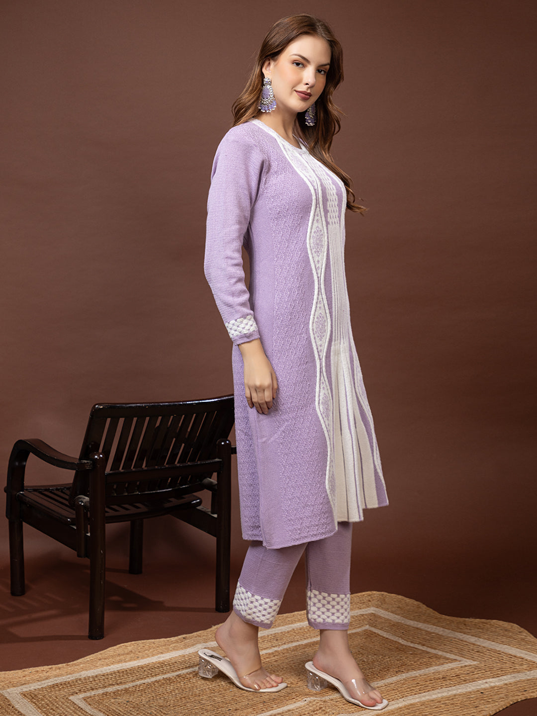 TYSORT Winter Woolen Anarkali Kurta Plazo Set for Womens| Warm Casual Ethnic Wear