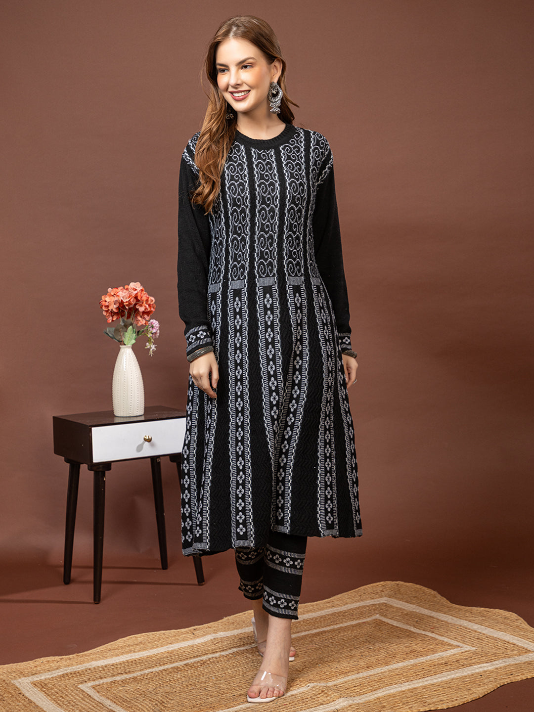 TYSORT Women’s Winter Woolen Anarkali Kurta with Palazzo Set| Stylish Warm Ethnic Wear Set for Women