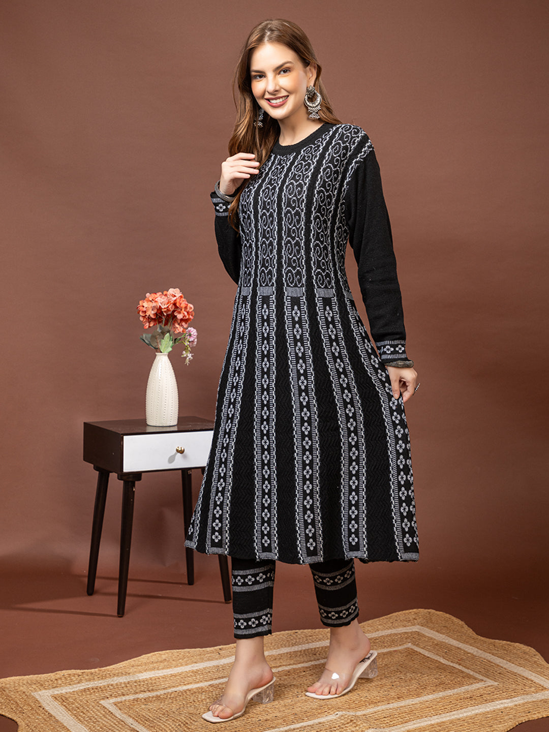 TYSORT Women’s Winter Woolen Anarkali Kurta with Palazzo Set| Stylish Warm Ethnic Wear Set for Women