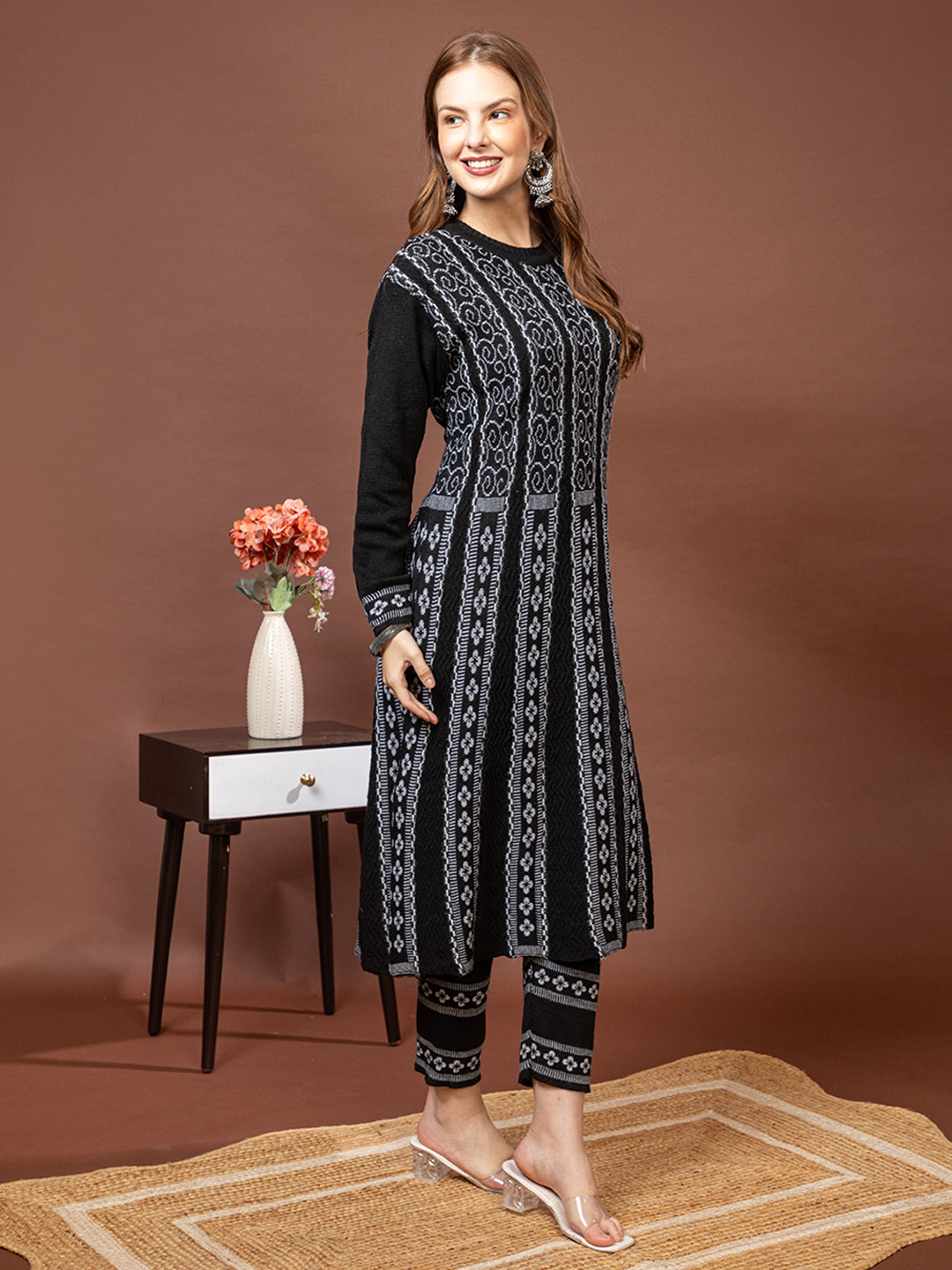 TYSORT Women’s Winter Woolen Anarkali Kurta with Palazzo Set| Stylish Warm Ethnic Wear Set for Women