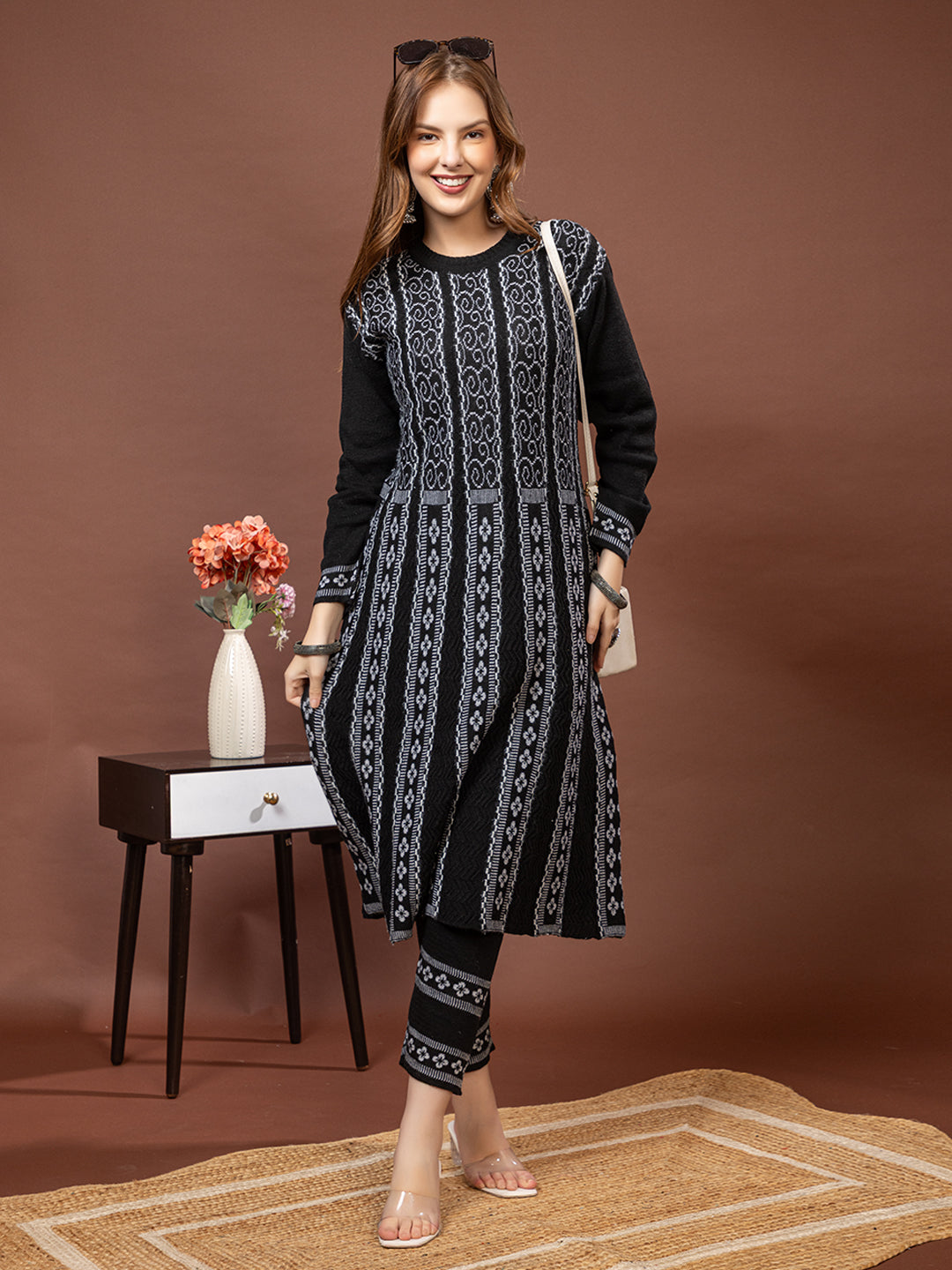 TYSORT Women’s Winter Woolen Anarkali Kurta with Palazzo Set| Stylish Warm Ethnic Wear Set for Women