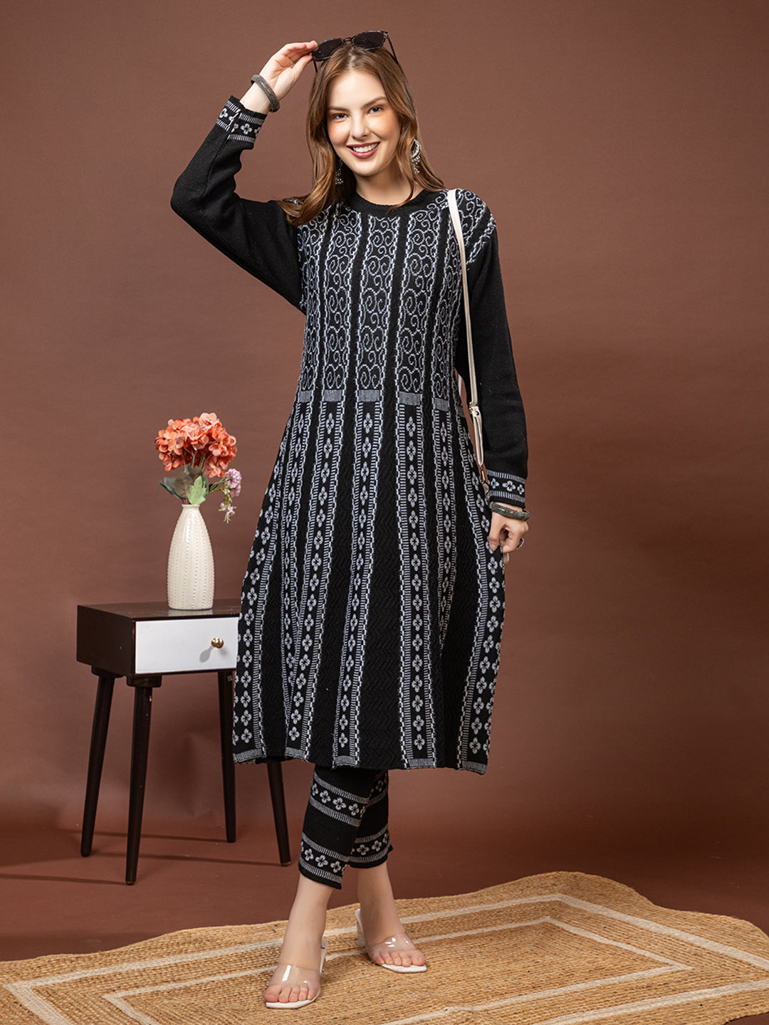 TYSORT Women’s Winter Woolen Anarkali Kurta with Palazzo Set| Stylish Warm Ethnic Wear Set for Women