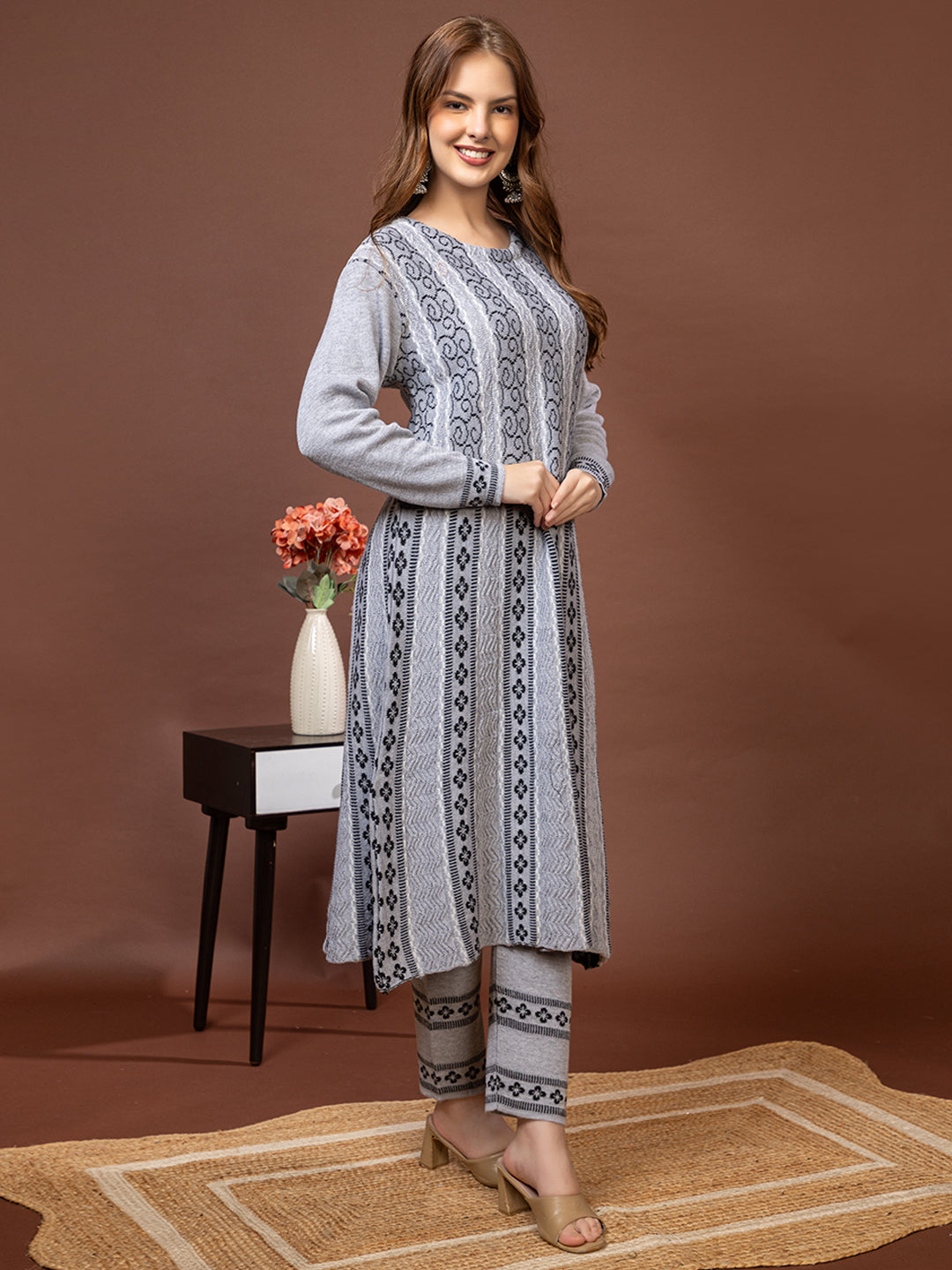 TYSORT Women’s Winter Woolen Anarkali Kurta with Palazzo Set| Stylish Warm Ethnic Wear Set for Women