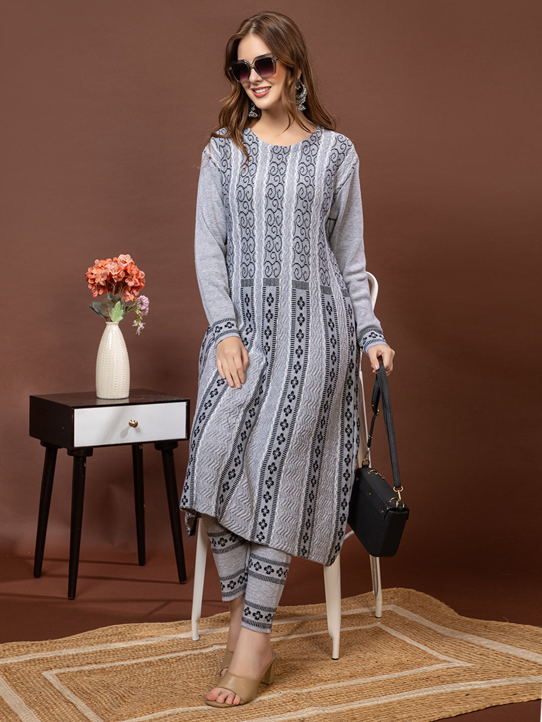 TYSORT Women’s Winter Woolen Anarkali Kurta with Palazzo Set| Stylish Warm Ethnic Wear Set for Women