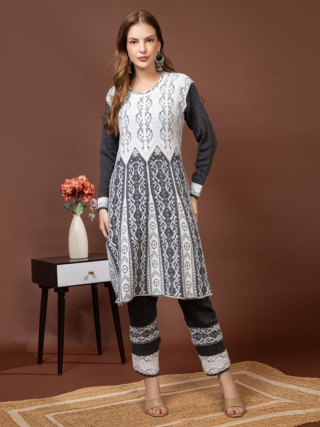 TYSORT Winter Woolen Anarkali Kurta Plazo Set for Womens| Warm Casual Ethnic Wear