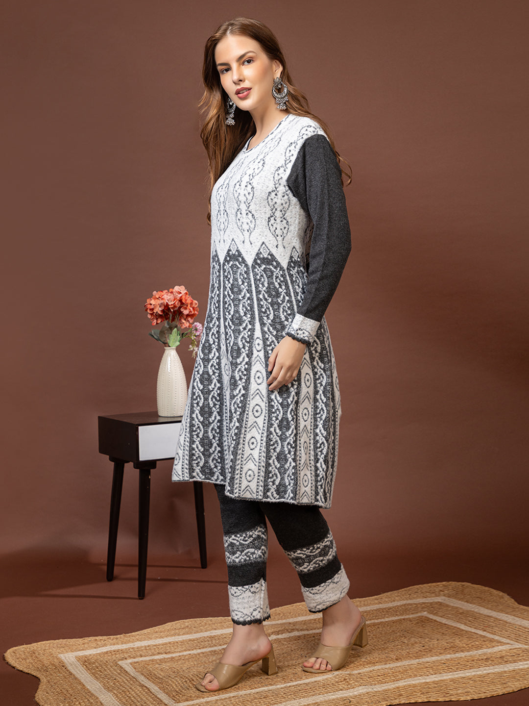 TYSORT Winter Woolen Anarkali Kurta Plazo Set for Womens| Warm Casual Ethnic Wear