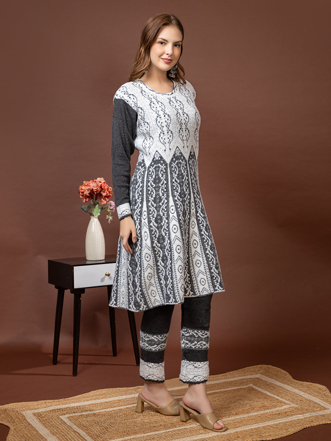 TYSORT Winter Woolen Anarkali Kurta Plazo Set for Womens| Warm Casual Ethnic Wear