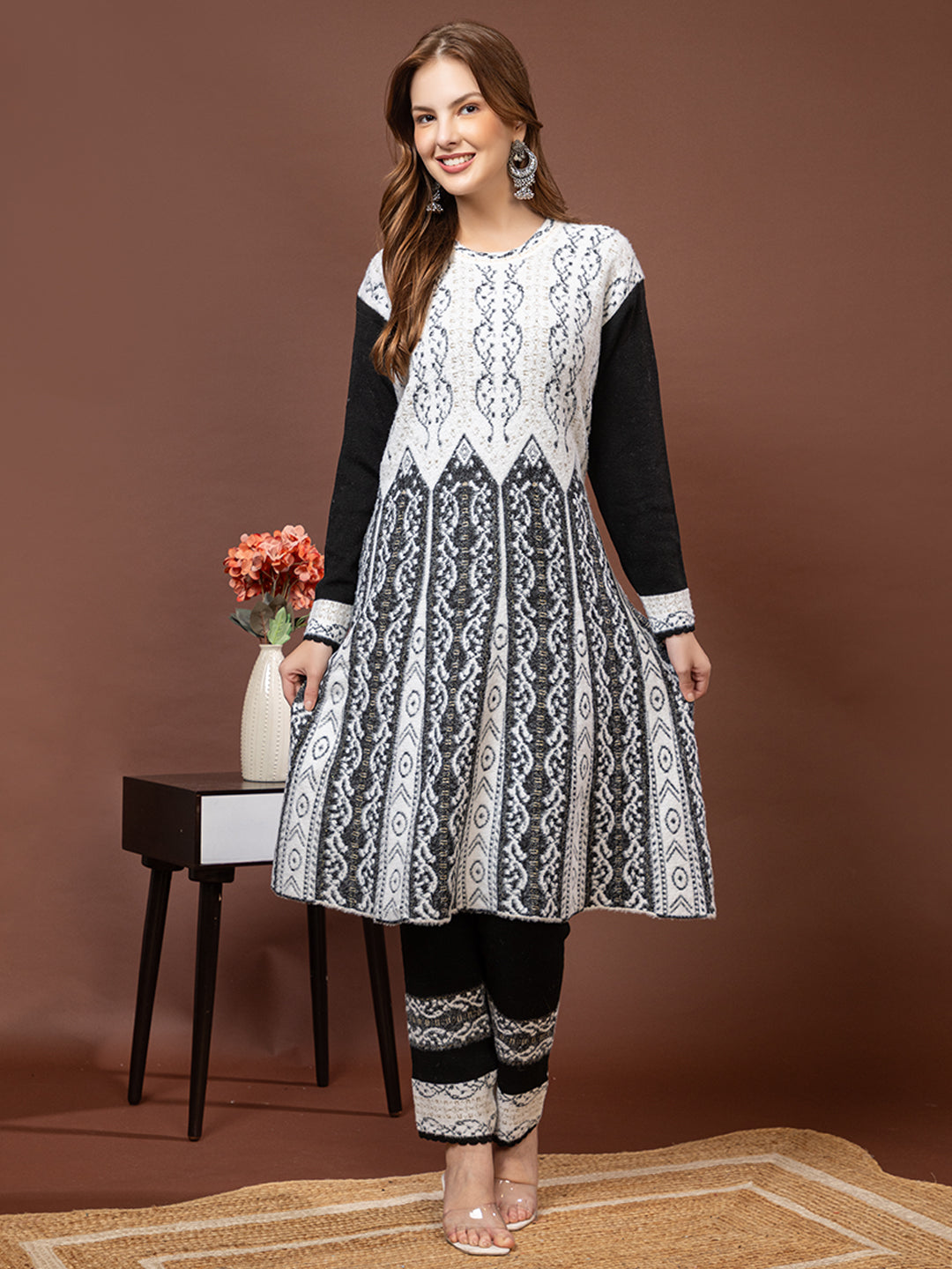 TYSORT Winter Woolen Anarkali Kurta Plazo Set for Womens| Warm Casual Ethnic Wear