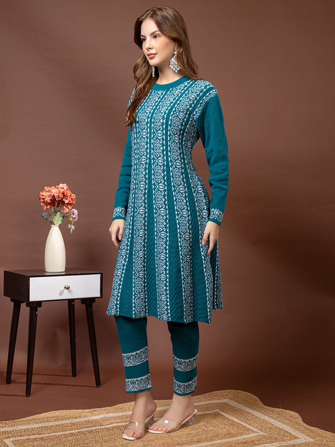 TYSORT Women’s Winter Woolen Anarkali Kurta with Palazzo Set| Stylish Warm Ethnic Wear Set for Women