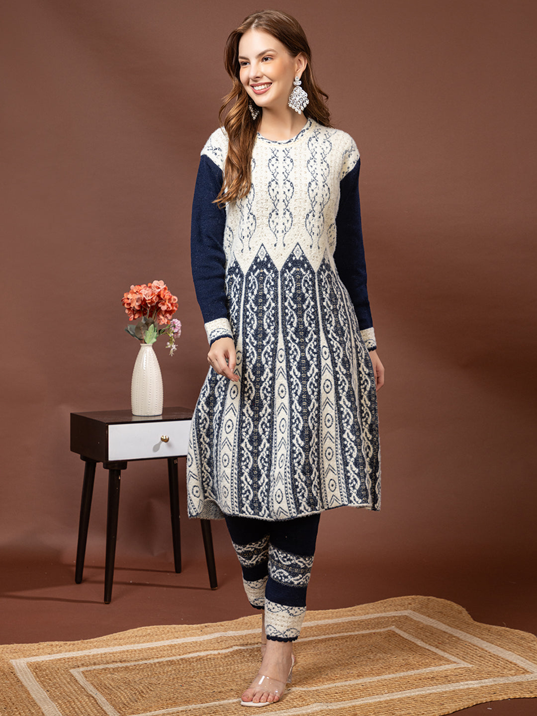 TYSORT Winter Woolen Anarkali Kurta Plazo Set for Womens| Warm Casual Ethnic Wear