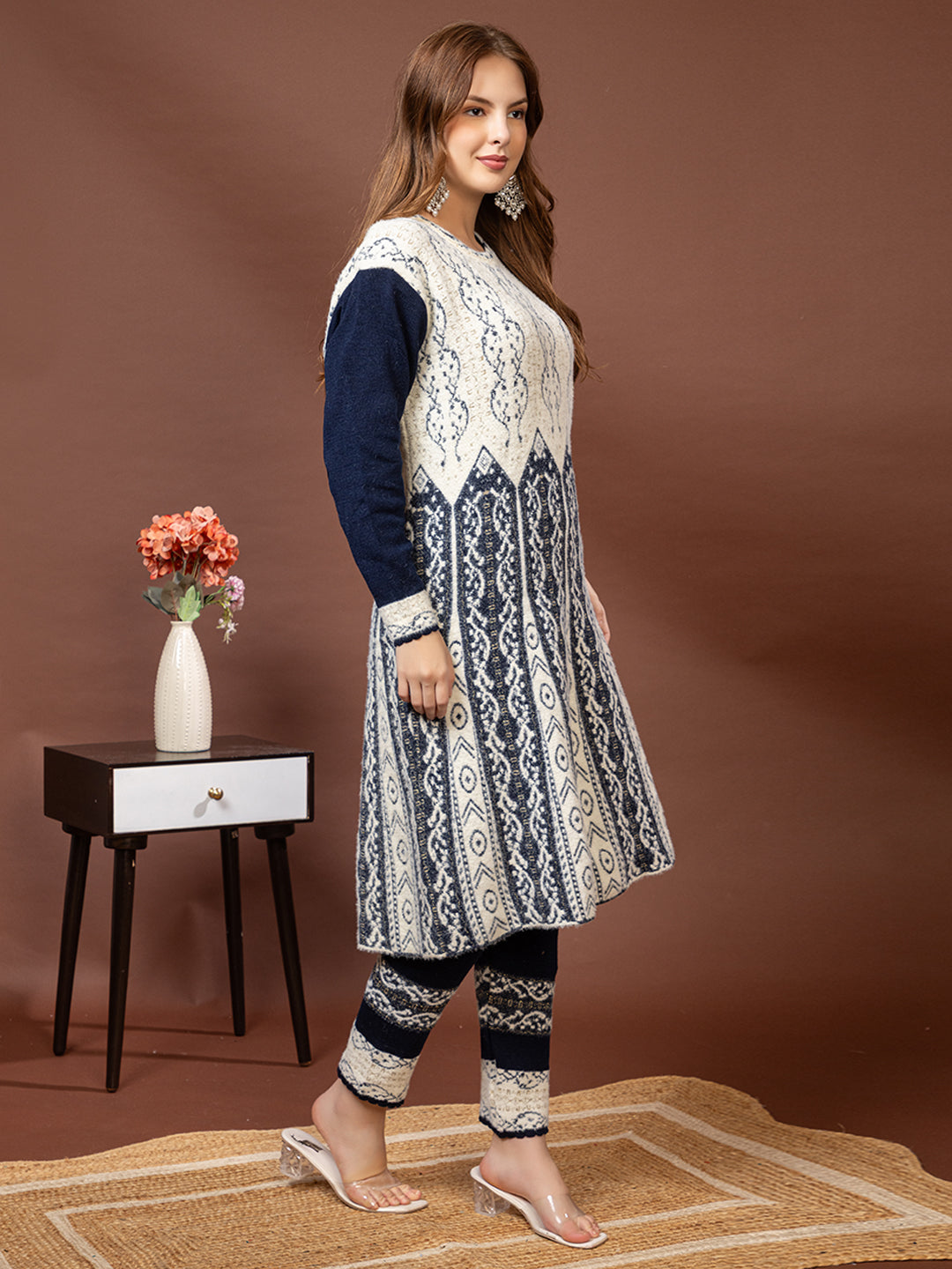 TYSORT Winter Woolen Anarkali Kurta Plazo Set for Womens| Warm Casual Ethnic Wear