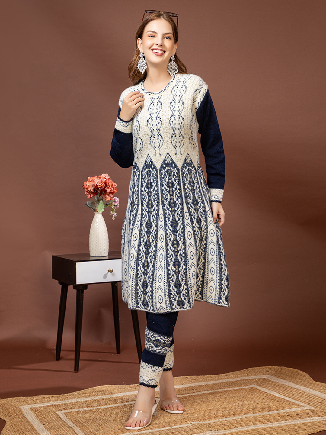 TYSORT Winter Woolen Anarkali Kurta Plazo Set for Womens| Warm Casual Ethnic Wear