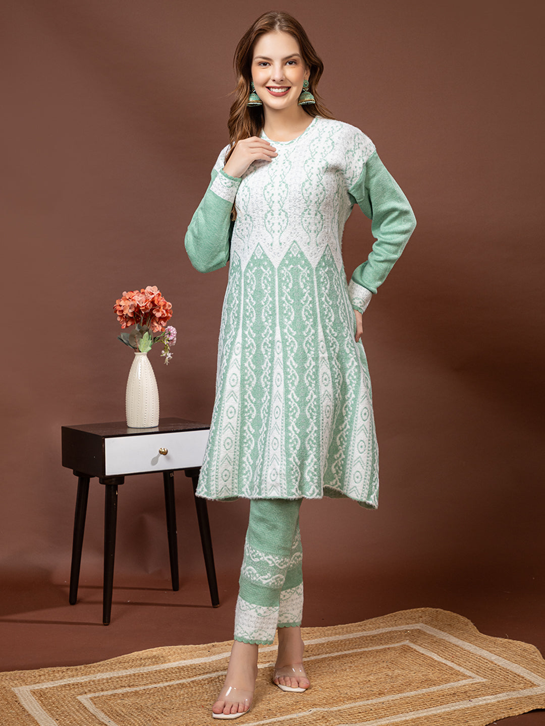 TYSORT Winter Woolen Anarkali Kurta Plazo Set for Womens| Warm Casual Ethnic Wear