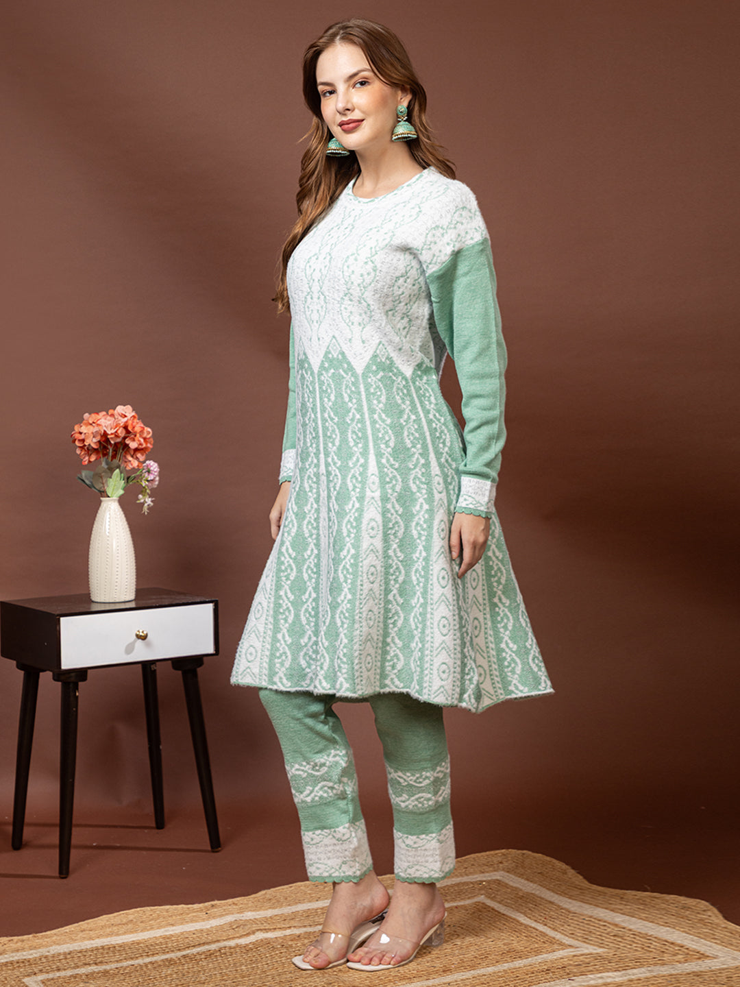 TYSORT Winter Woolen Anarkali Kurta Plazo Set for Womens| Warm Casual Ethnic Wear