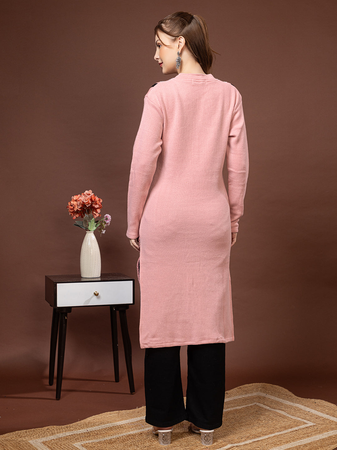 TYSORT Women’s Aline Woolen Winter Kurti | Long Sleeve Embroidered Wool Kurta Tunic Top for Women | Warm Casual Ethnic Wear