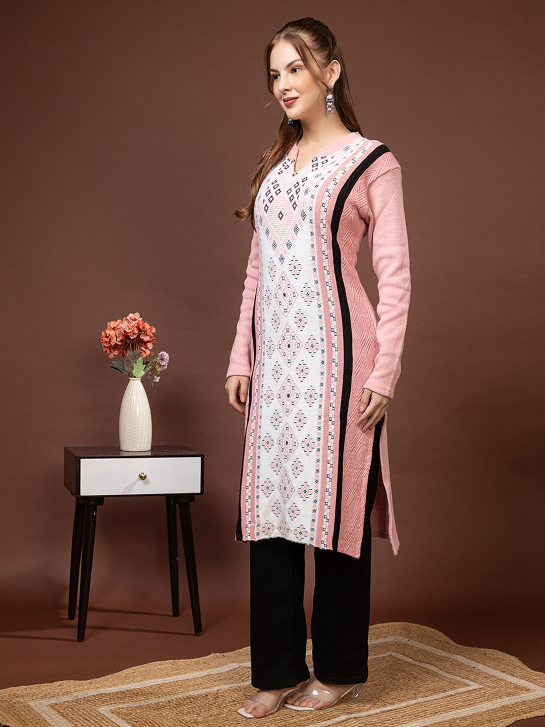 TYSORT Women’s Aline Woolen Winter Kurti | Long Sleeve Embroidered Wool Kurta Tunic Top for Women | Warm Casual Ethnic Wear