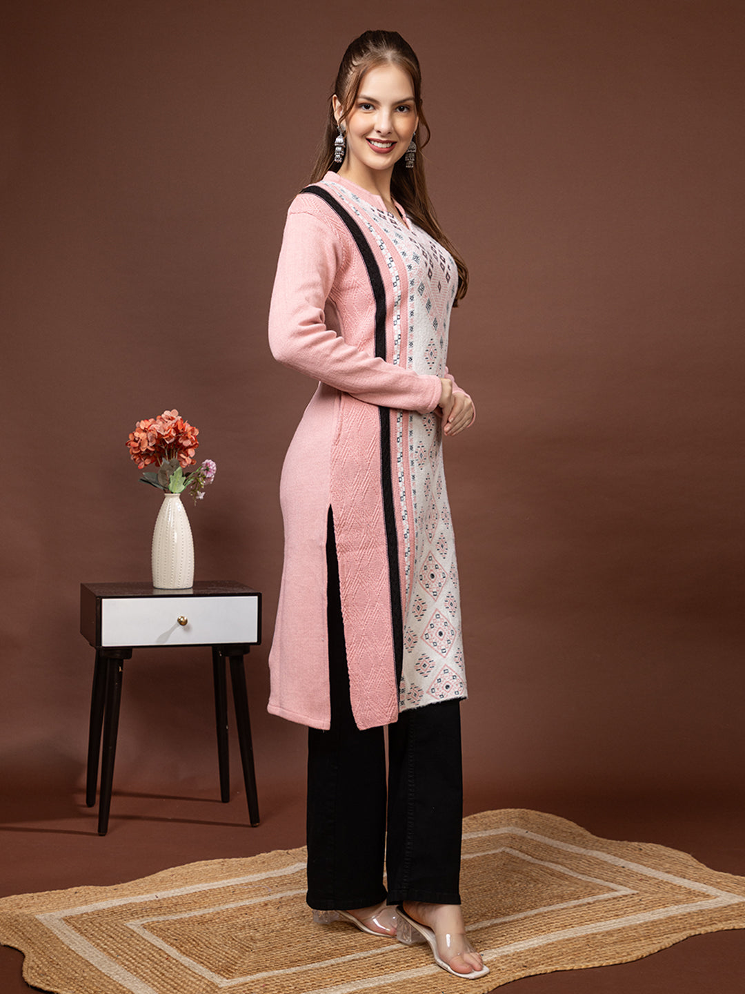 TYSORT Women’s Aline Woolen Winter Kurti | Long Sleeve Embroidered Wool Kurta Tunic Top for Women | Warm Casual Ethnic Wear
