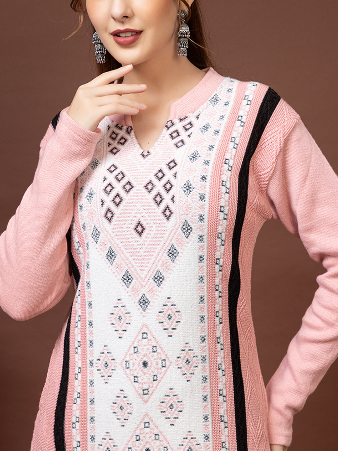 TYSORT Women’s Aline Woolen Winter Kurti | Long Sleeve Embroidered Wool Kurta Tunic Top for Women | Warm Casual Ethnic Wear