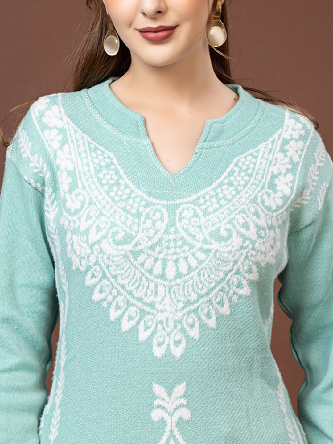 TYSORT Women’s Aline Woolen Winter Kurti | Long Sleeve Embroidered Wool Kurta Tunic Top for Women | Warm Casual Ethnic Wear