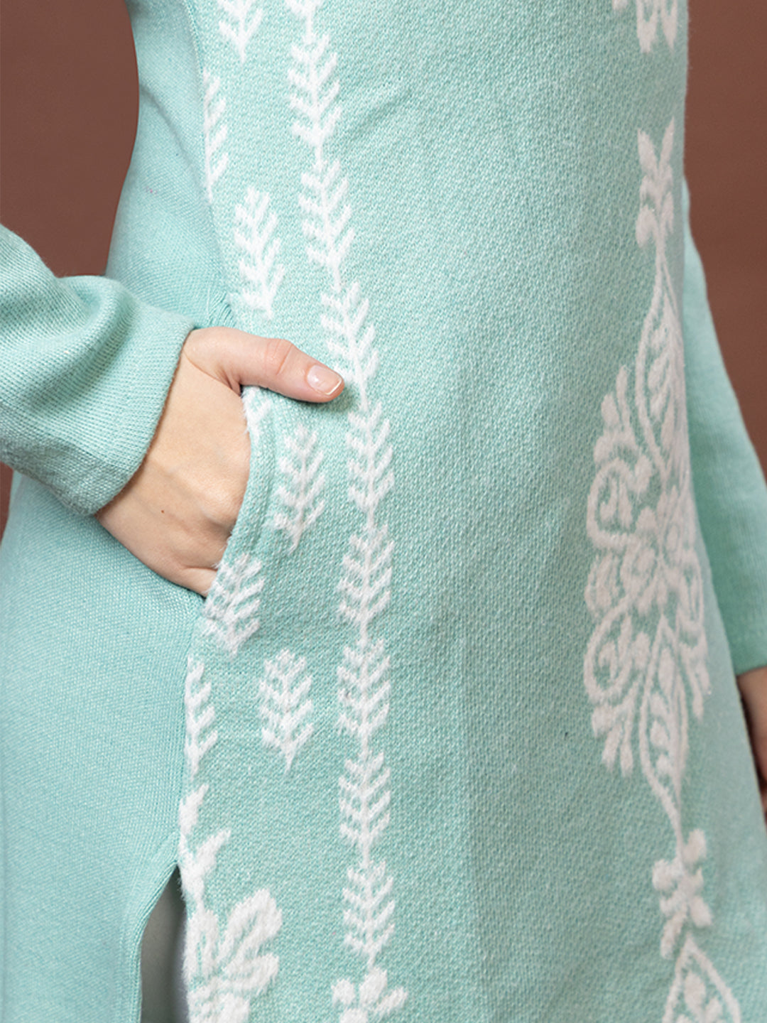 TYSORT Women’s Aline Woolen Winter Kurti | Long Sleeve Embroidered Wool Kurta Tunic Top for Women | Warm Casual Ethnic Wear