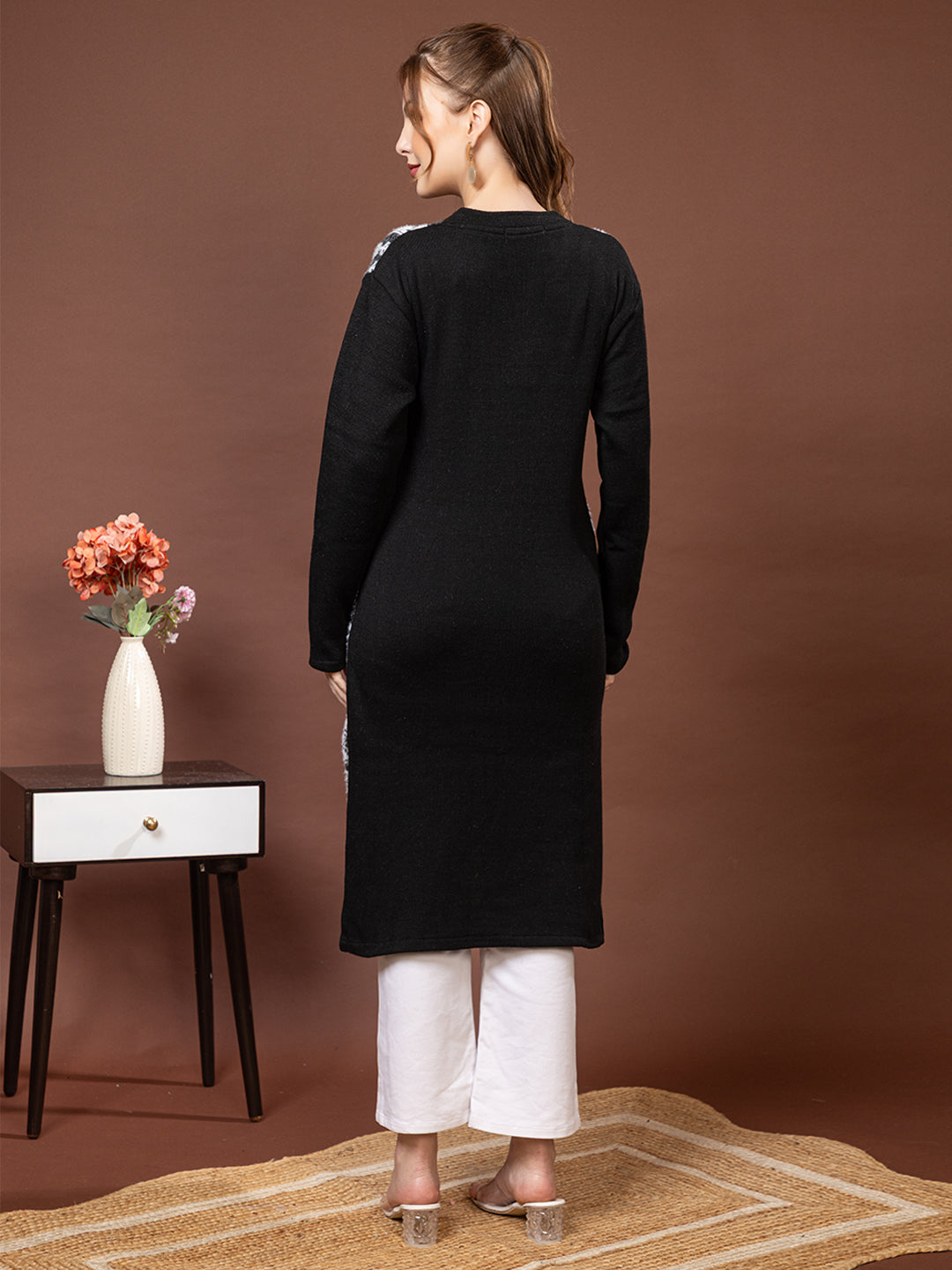 TYSORT Women’s Aline Woolen Winter Kurti | Long Sleeve Embroidered Wool Kurta Tunic Top for Women | Warm Casual Ethnic Wear
