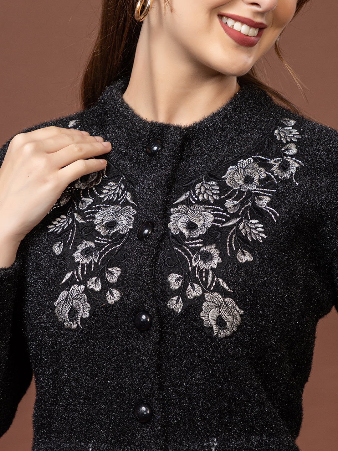TYSORT Women’s Woolen Round Neck Button Cardigan | Winter Warm Knitted Sweater for Women