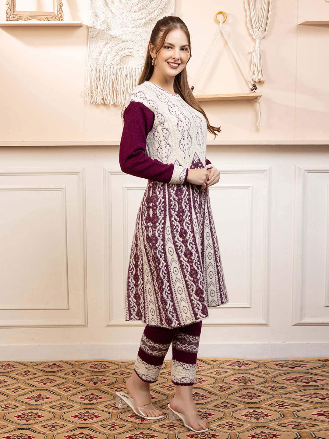 TYSORT Winter Woolen Anarkali Kurta Plazo Set for Womens| Warm Casual Ethnic Wear