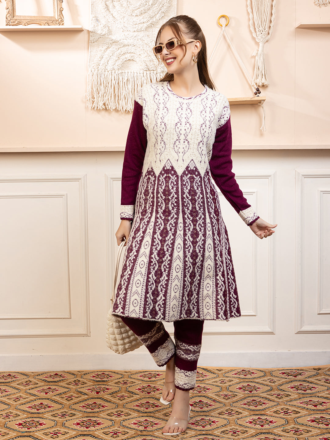 TYSORT Winter Woolen Anarkali Kurta Plazo Set for Womens| Warm Casual Ethnic Wear