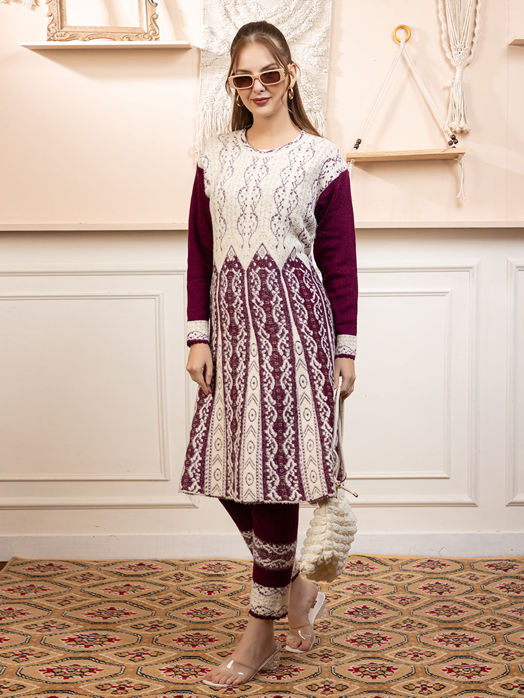 TYSORT Winter Woolen Anarkali Kurta Plazo Set for Womens| Warm Casual Ethnic Wear