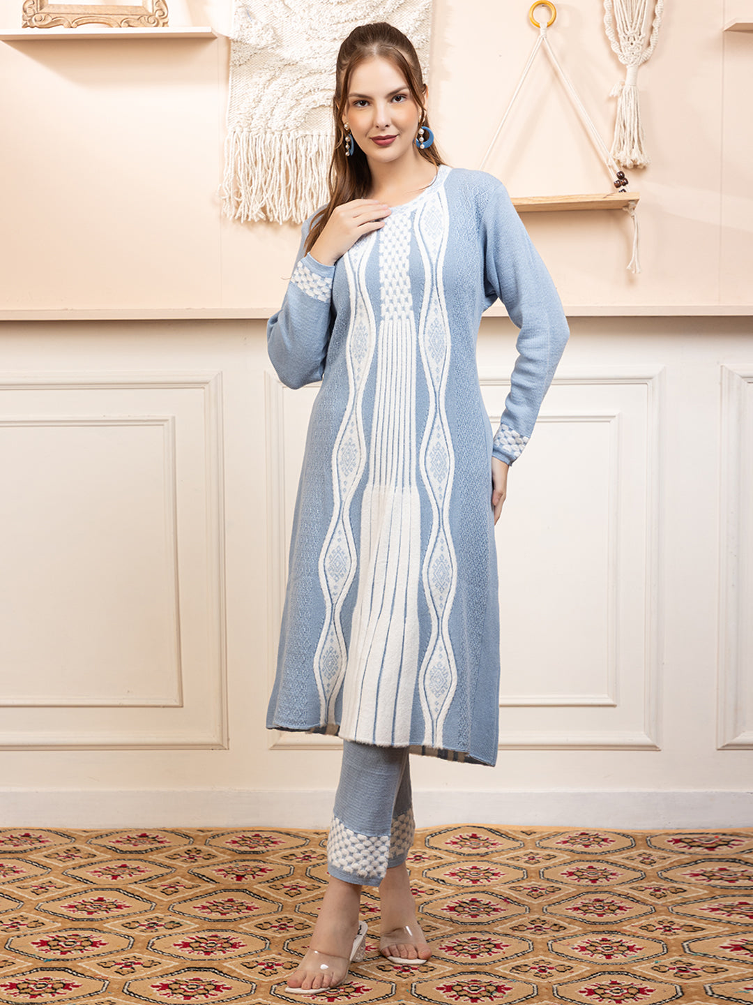 TYSORT Winter Woolen Anarkali Kurta Plazo Set for Womens| Warm Casual Ethnic Wear