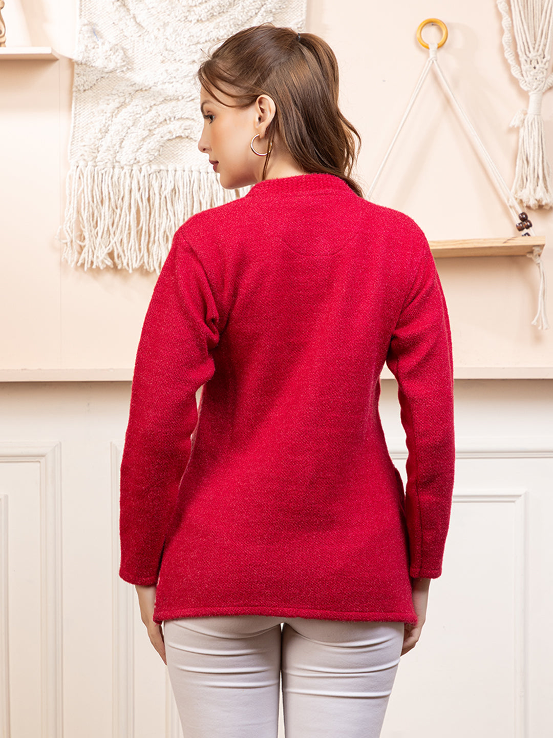 TYSORT Women’s Woolen Round Neck Button Cardigan | Winter Warm Knitted Sweater for Women